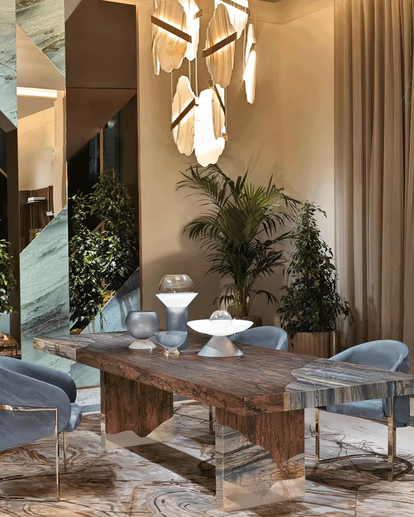 Auralith Alabaster Chandelier - Elegant Lighting with Adjustable Heigh