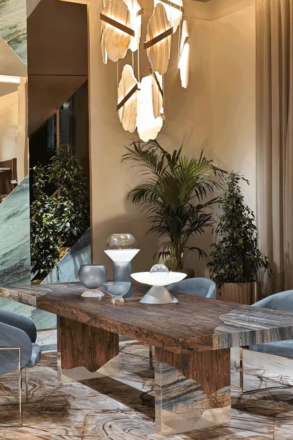 Auralith Alabaster Chandelier - Elegant Lighting with Adjustable Heigh