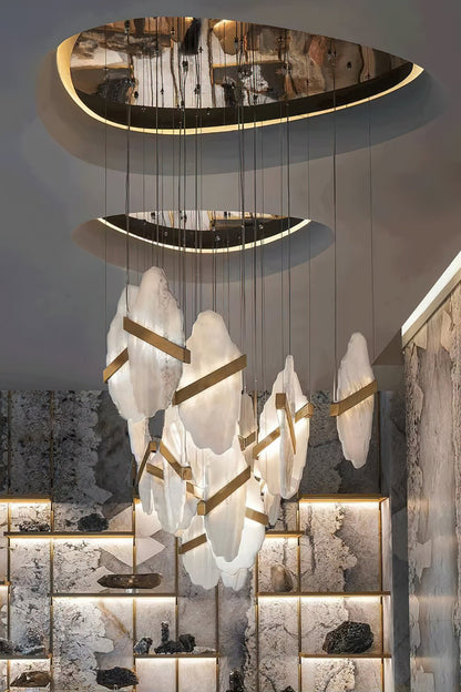 Auralith Alabaster Chandelier - Elegant Lighting with Adjustable Heigh