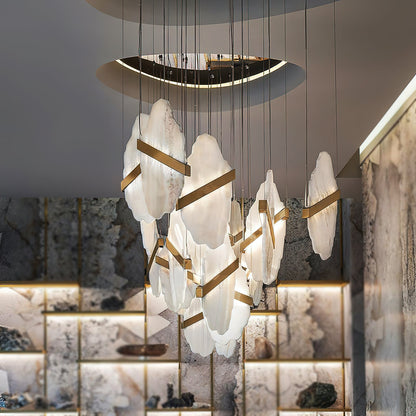 Auralith Alabaster Chandelier - Elegant Lighting with Adjustable Heigh