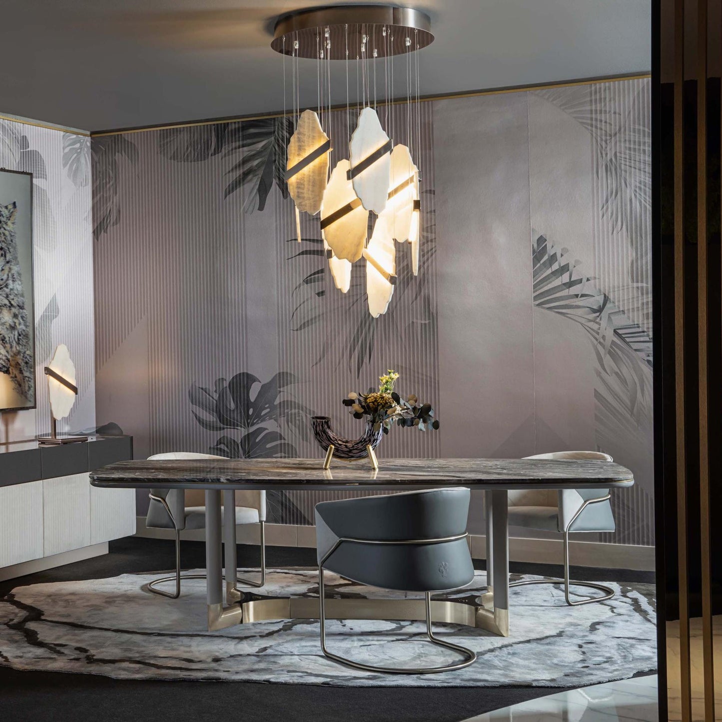 Auralith Alabaster Chandelier - Elegant Lighting with Adjustable Heigh
