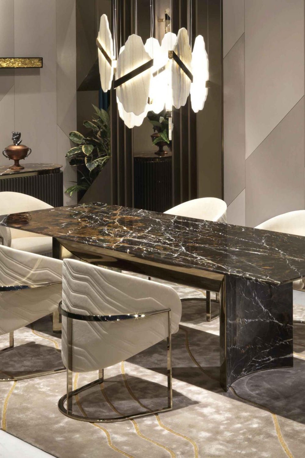 Auralith Alabaster Chandelier - Elegant Lighting with Adjustable Heigh