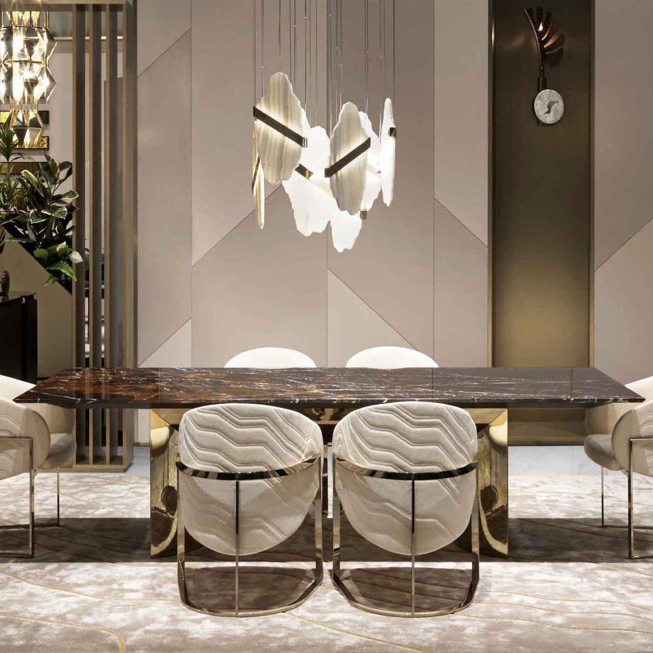 Auralith Alabaster Chandelier - Elegant Lighting with Adjustable Heigh