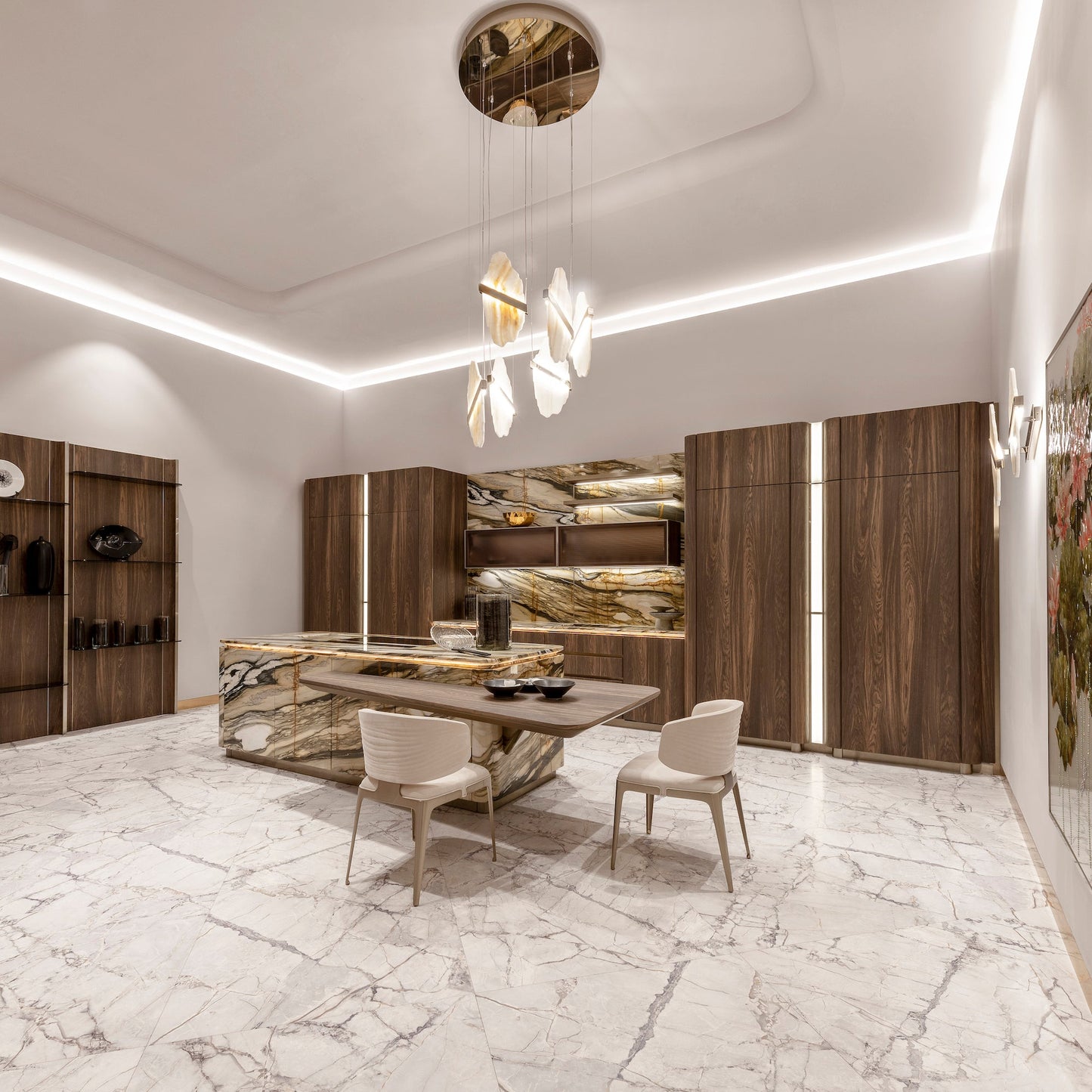 Auralith Alabaster Chandelier - Elegant Lighting with Adjustable Heigh