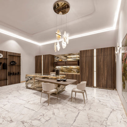 Auralith Alabaster Chandelier - Elegant Lighting with Adjustable Heigh