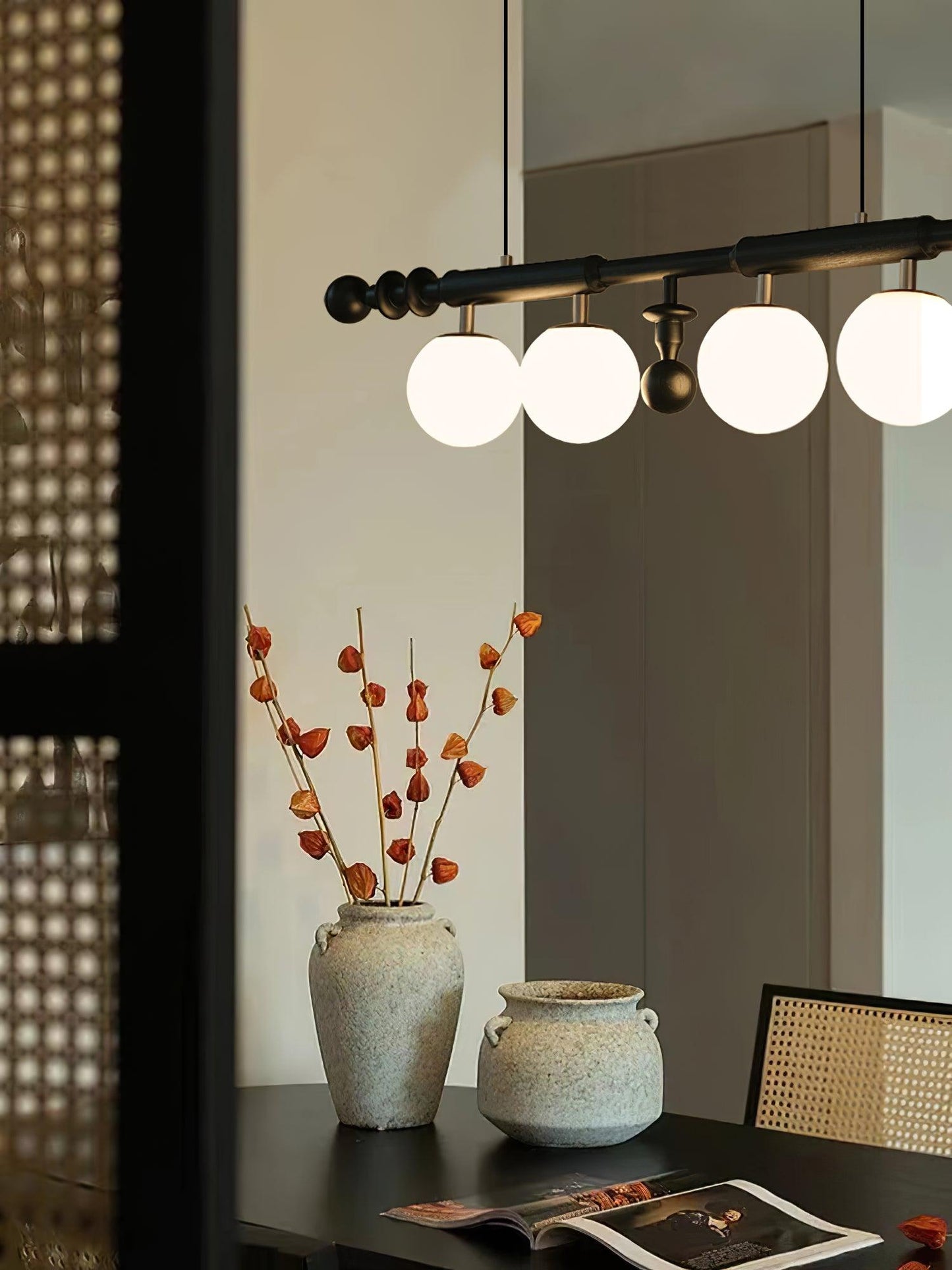 Elegant Roman Column Chandelier with Adjustable Height & Crystal Accen