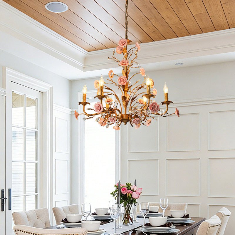 Elegant Rose Chandelier with Adjustable Lighting and Crystal Accents