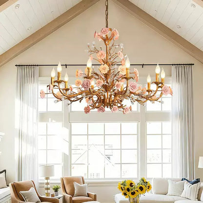 Elegant Rose Chandelier with Adjustable Lighting and Crystal Accents