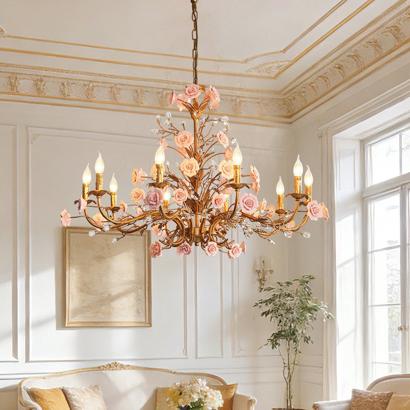 Elegant Rose Chandelier with Adjustable Lighting and Crystal Accents