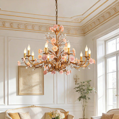 Elegant Rose Chandelier with Adjustable Lighting and Crystal Accents