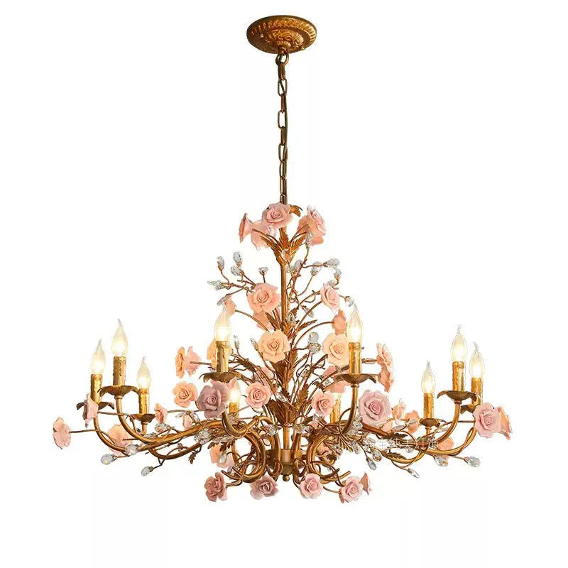 Elegant Rose Chandelier with Adjustable Lighting and Crystal Accents