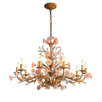 Elegant Rose Chandelier with Adjustable Lighting and Crystal Accents