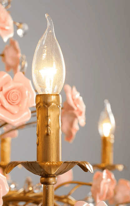 Elegant Rose Chandelier with Adjustable Lighting and Crystal Accents