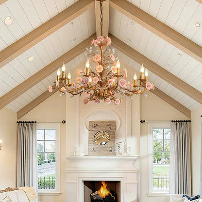 Elegant Rose Chandelier with Adjustable Lighting and Crystal Accents