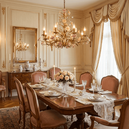 Elegant Rose Chandelier with Adjustable Lighting and Crystal Accents
