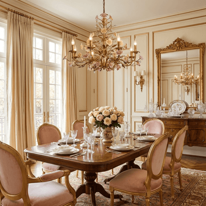 Elegant Rose Chandelier with Adjustable Lighting and Crystal Accents