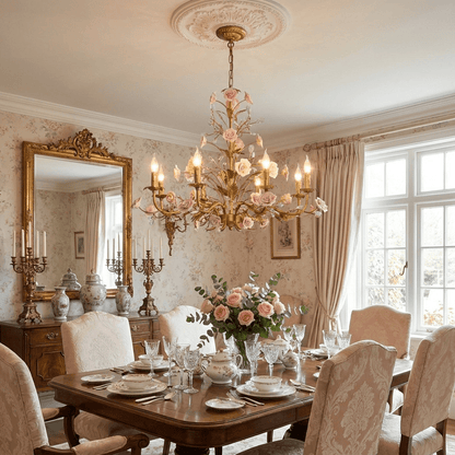 Elegant Rose Chandelier with Adjustable Lighting and Crystal Accents