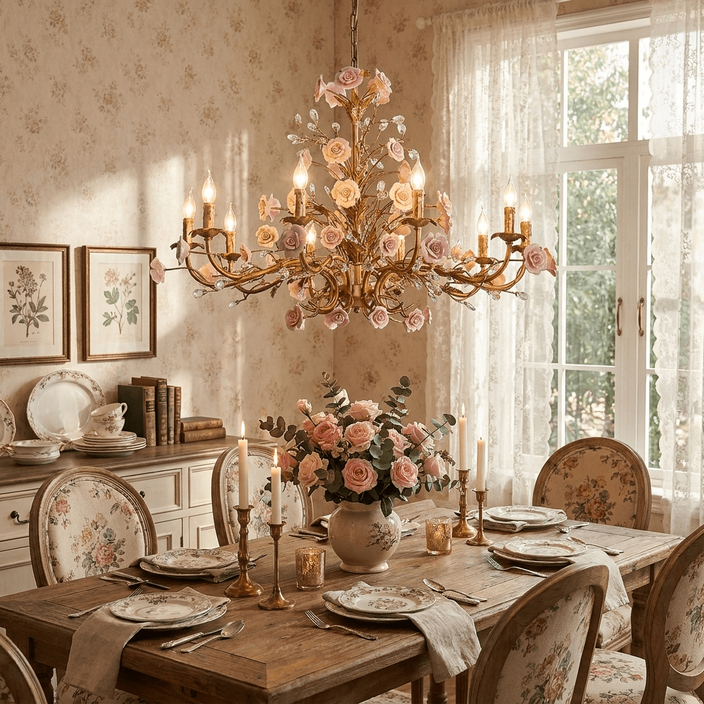 Elegant Rose Chandelier with Adjustable Lighting and Crystal Accents