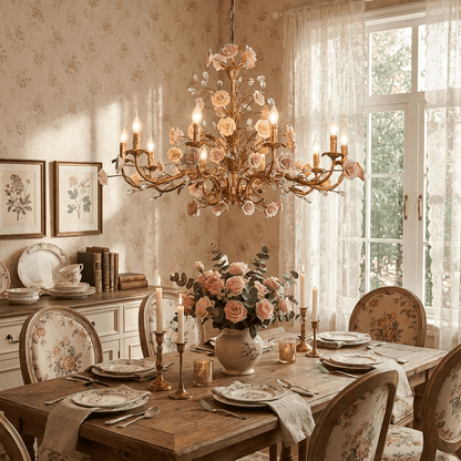 Elegant Rose Chandelier with Adjustable Lighting and Crystal Accents