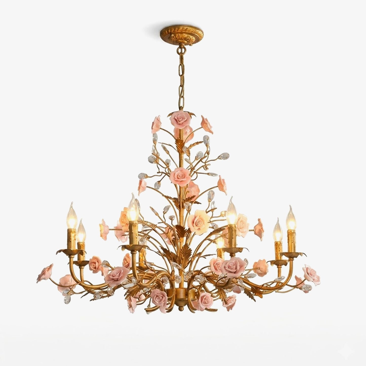 Elegant Rose Chandelier with Adjustable Lighting and Crystal Accents