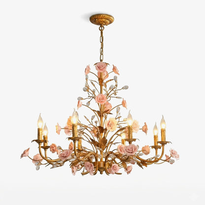 Elegant Rose Chandelier with Adjustable Lighting and Crystal Accents