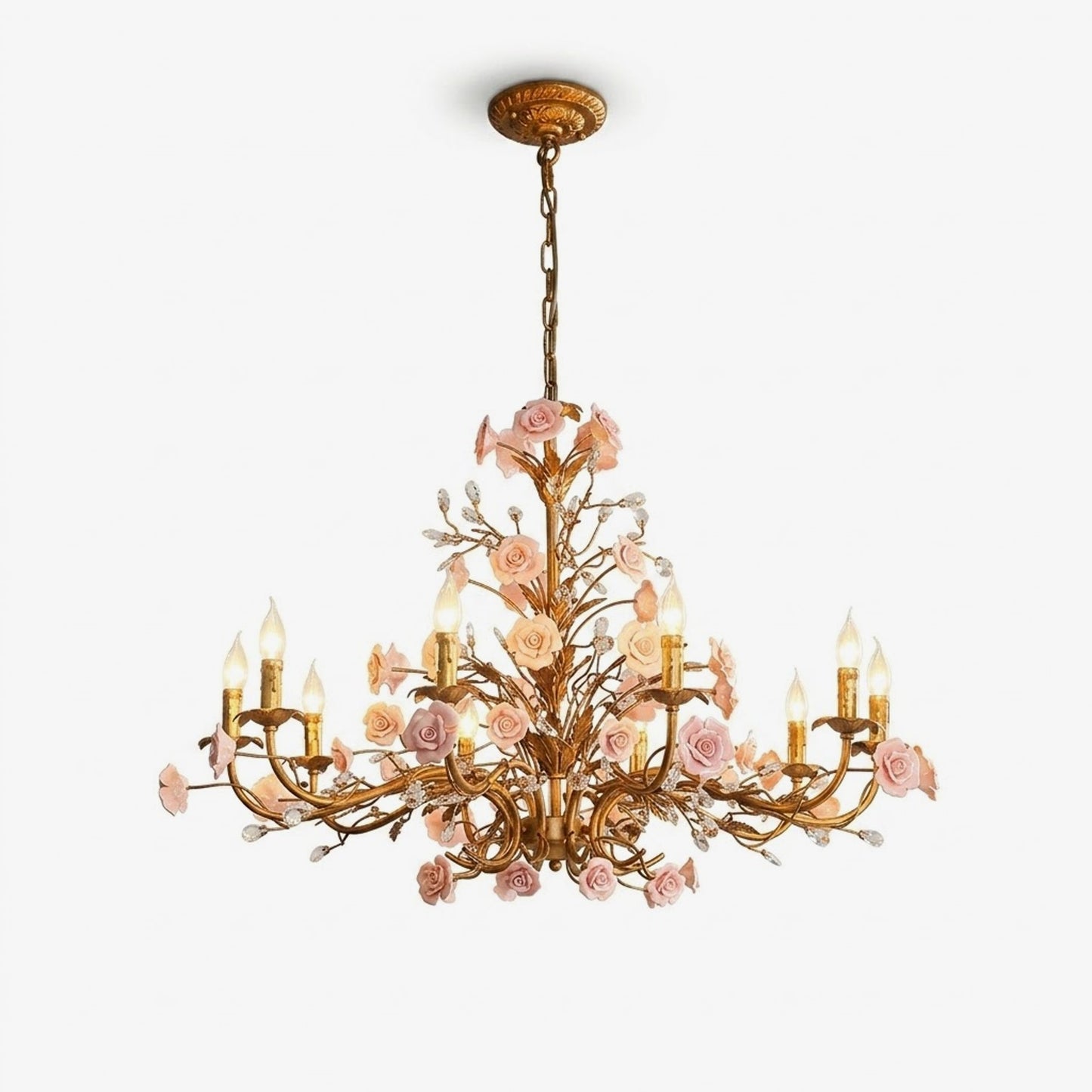 Elegant Rose Chandelier with Adjustable Lighting and Crystal Accents