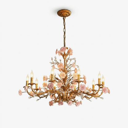 Elegant Rose Chandelier with Adjustable Lighting and Crystal Accents