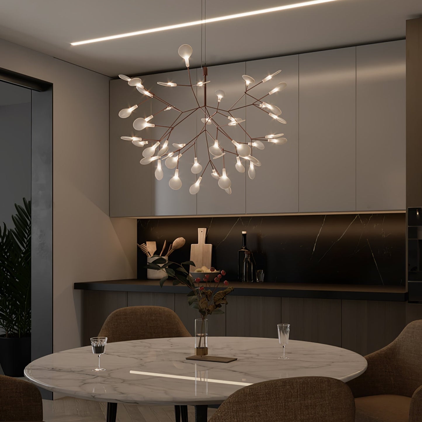 Rose Gold Firefly LED Chandelier - Dimmable, Energy-Efficient Lighting