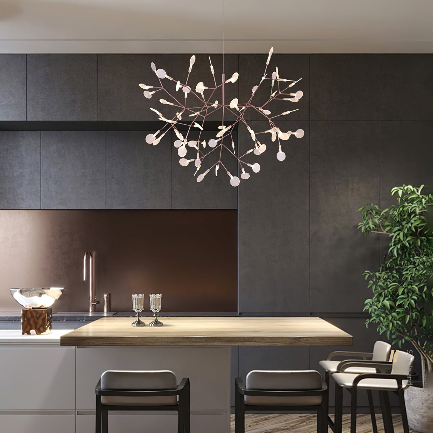 Rose Gold Firefly LED Chandelier - Dimmable, Energy-Efficient Lighting