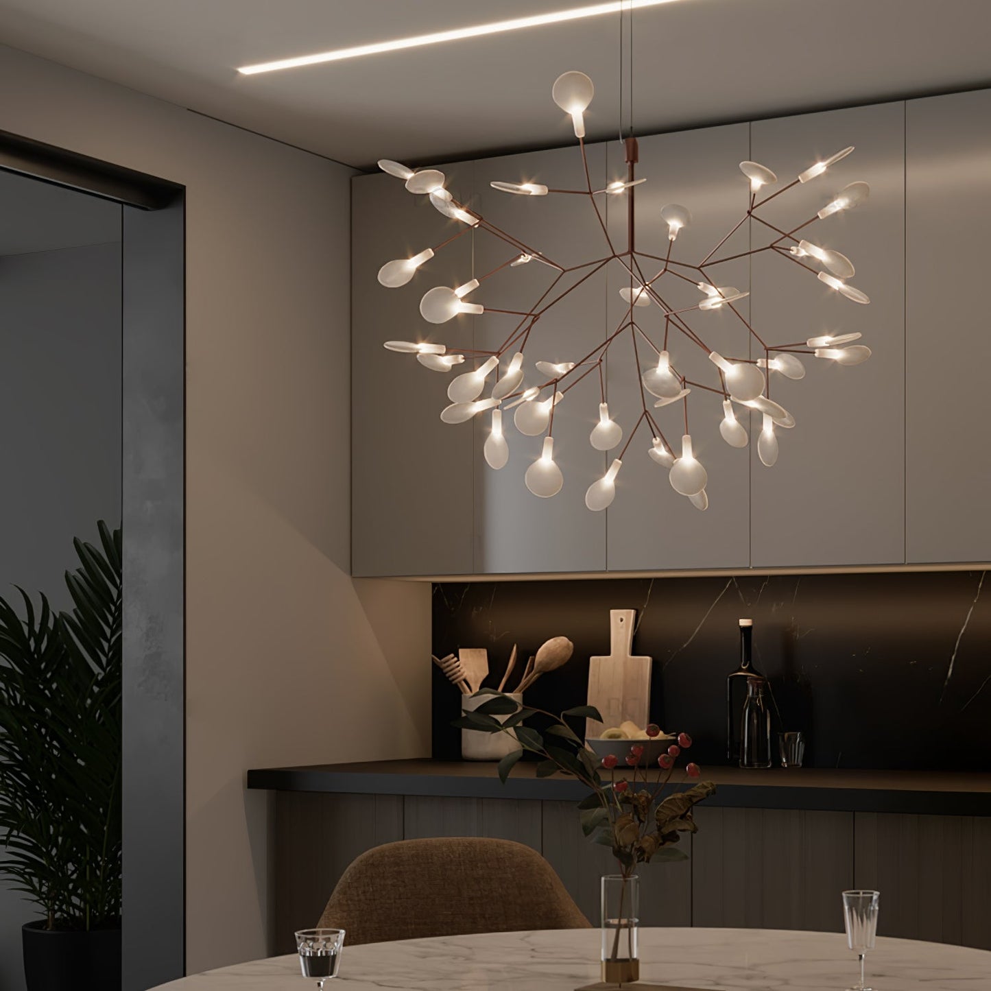 Rose Gold Firefly LED Chandelier - Dimmable, Energy-Efficient Lighting