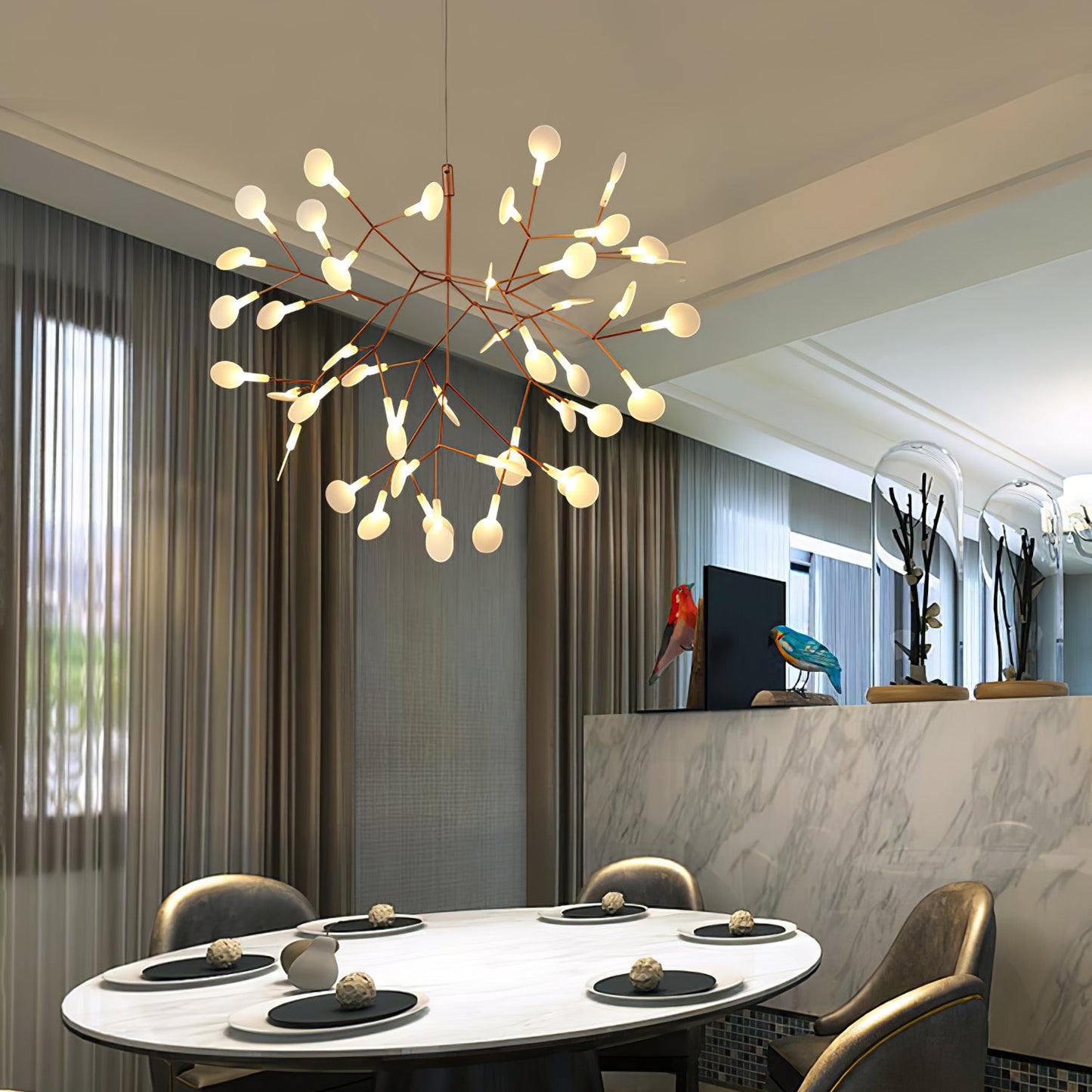 Rose Gold Firefly LED Chandelier - Dimmable, Energy-Efficient Lighting