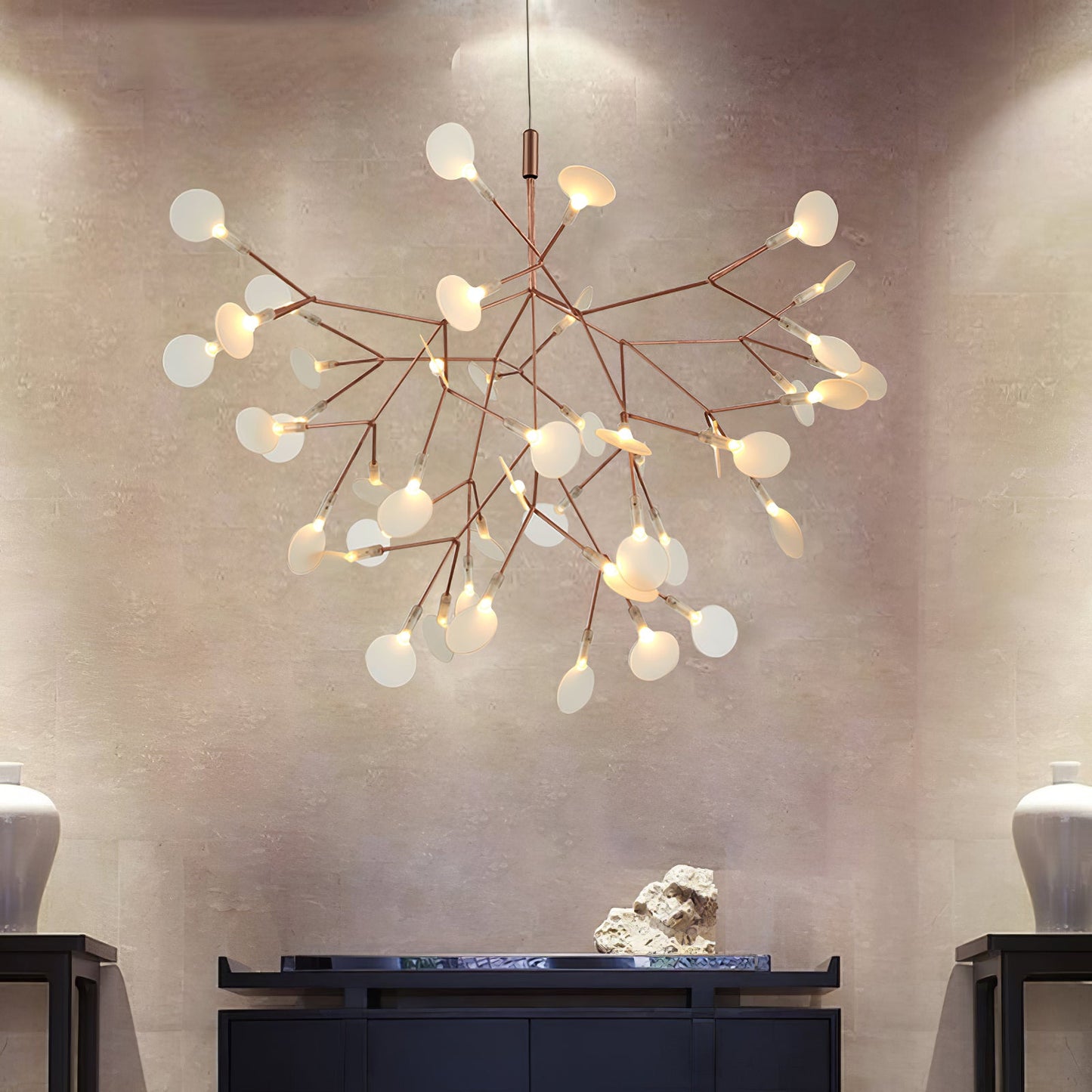 Rose Gold Firefly LED Chandelier - Dimmable, Energy-Efficient Lighting