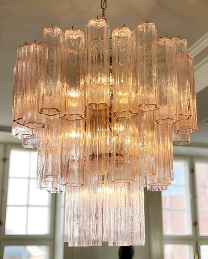 Elegant Rose Tubes Glass Chandelier with Adjustable Height & LED Compa