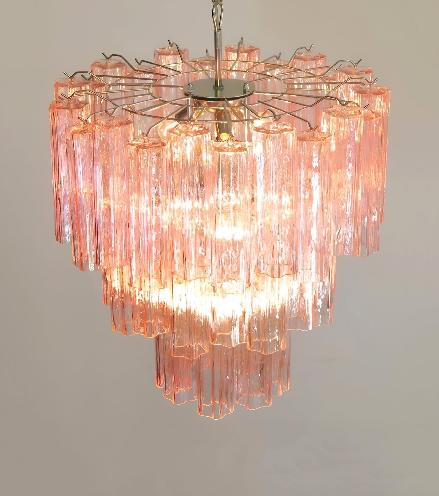 Elegant Rose Tubes Glass Chandelier with Adjustable Height & LED Compa