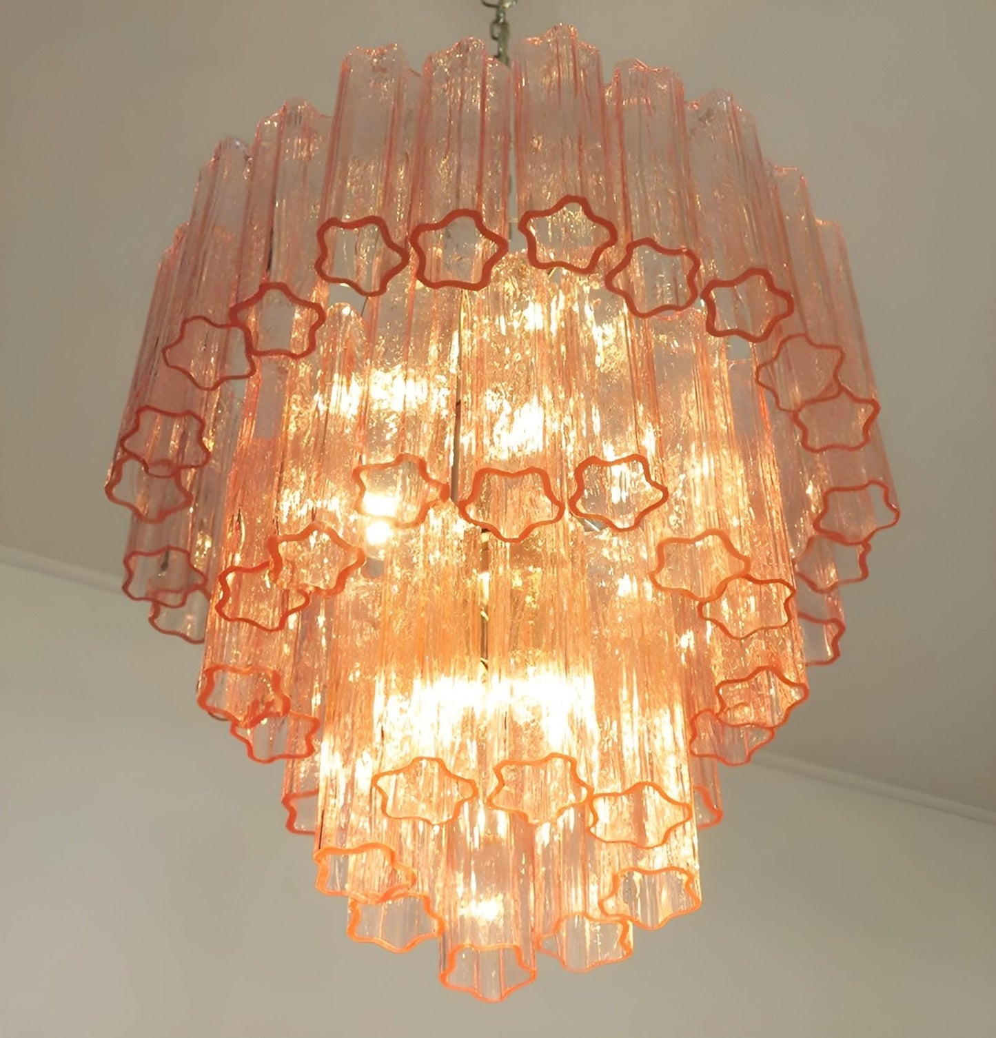 Elegant Rose Tubes Glass Chandelier with Adjustable Height & LED Compa