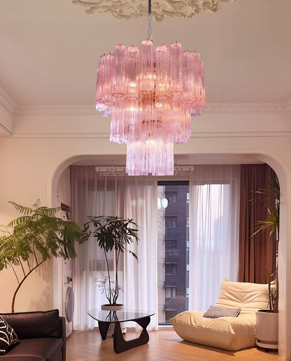 Elegant Rose Tubes Glass Chandelier with Adjustable Height & LED Compa