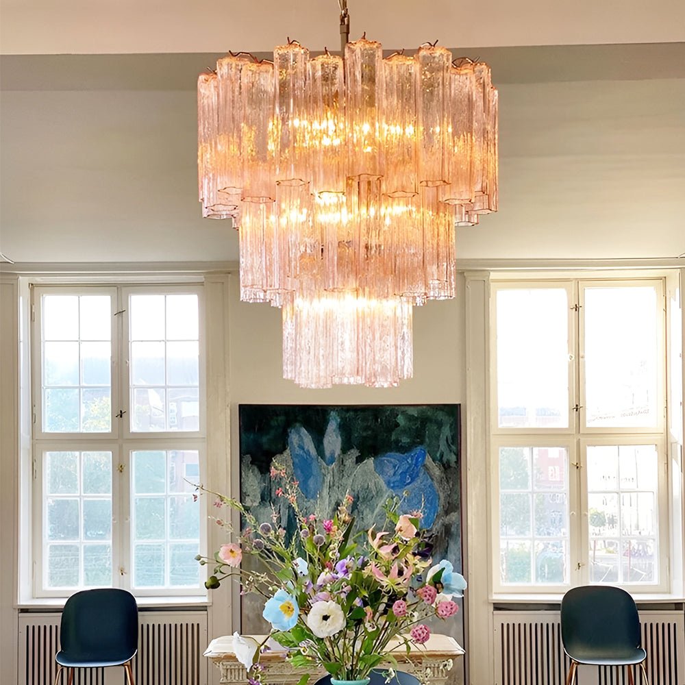 Elegant Rose Tubes Glass Chandelier with Adjustable Height & LED Compa