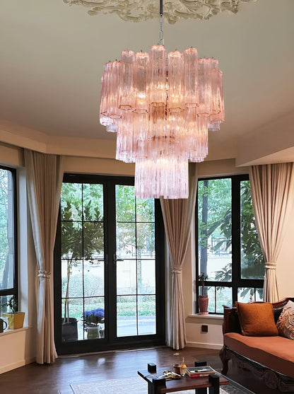 Elegant Rose Tubes Glass Chandelier with Adjustable Height & LED Compa