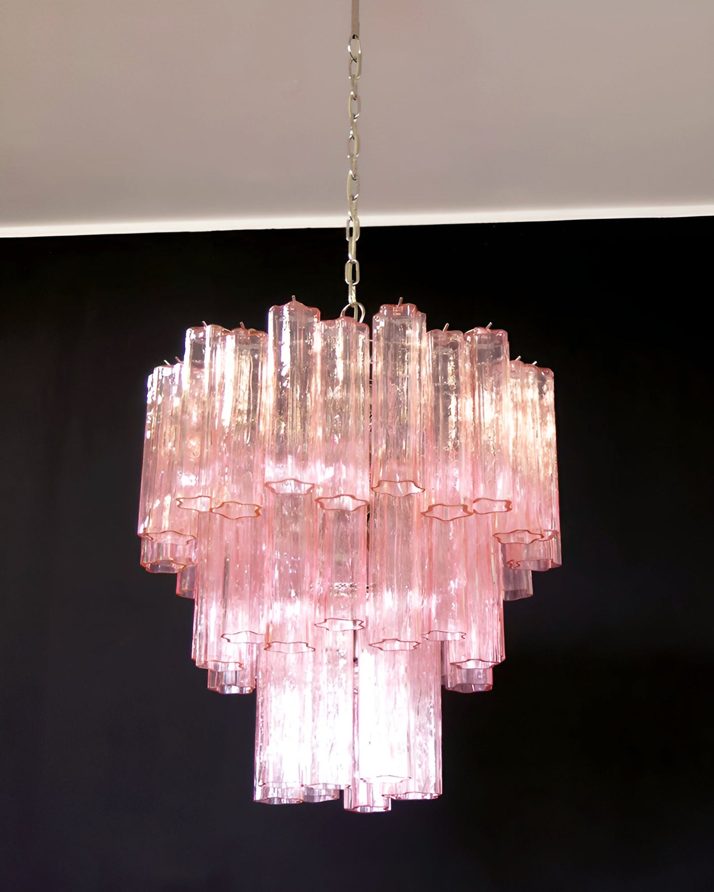 Elegant Rose Tubes Glass Chandelier with Adjustable Height & LED Compa