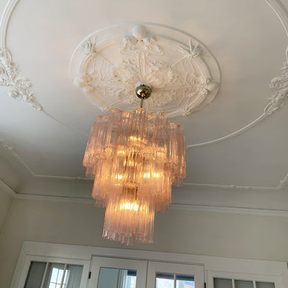 Elegant Rose Tubes Glass Chandelier with Adjustable Height & LED Compa