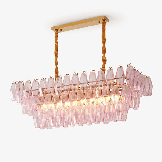 Elegant Rose Prism Glass Chandelier with Adjustable Height & LED Compa
