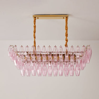 Elegant Rose Prism Glass Chandelier with Adjustable Height & LED Compa