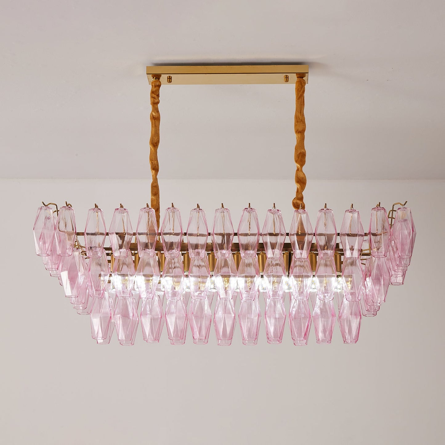 Elegant Rose Prism Glass Chandelier with Adjustable Height & LED Compa