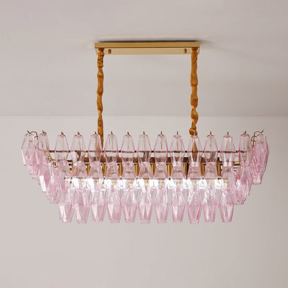 Elegant Rose Prism Glass Chandelier with Adjustable Height & LED Compa