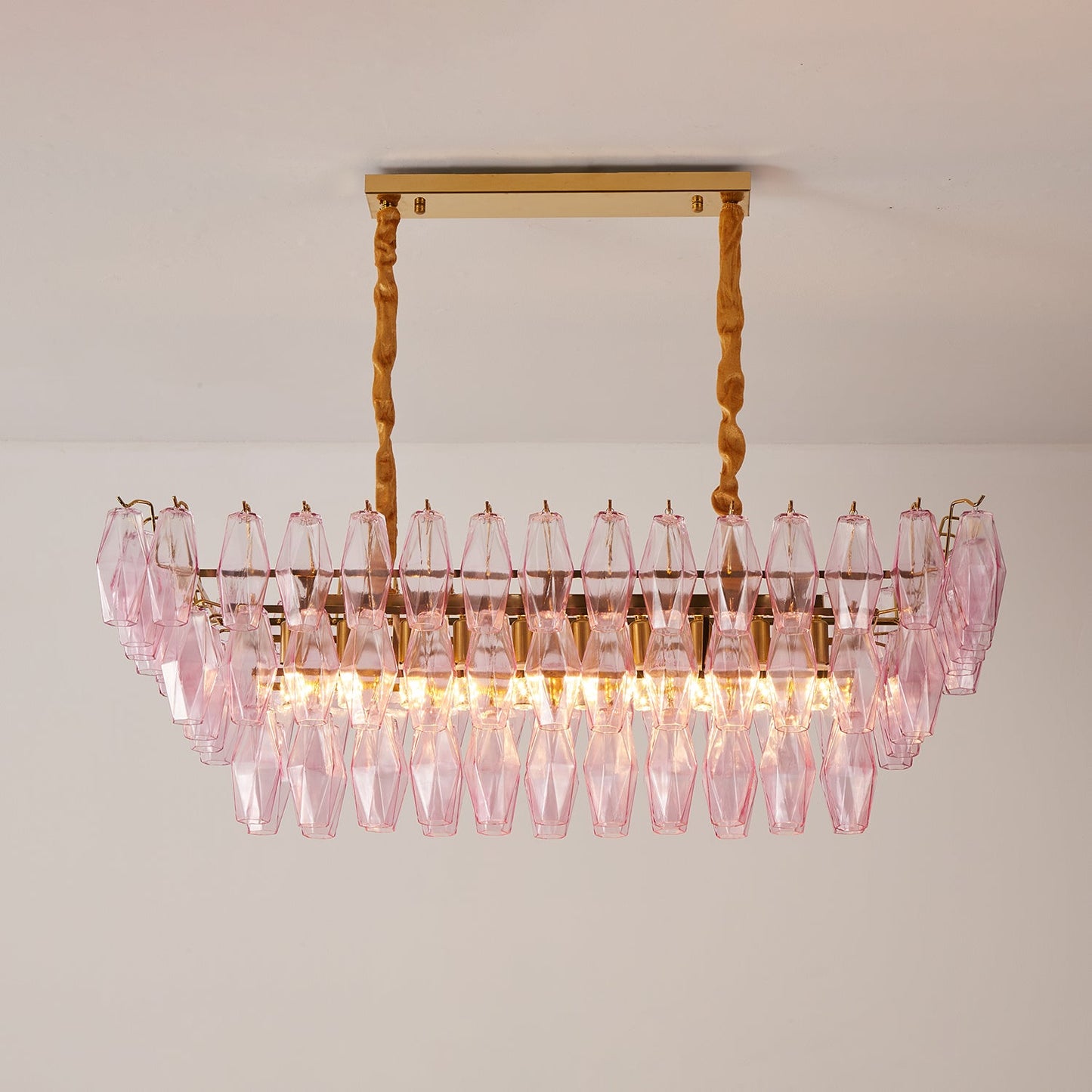 Elegant Rose Prism Glass Chandelier with Adjustable Height & LED Compa