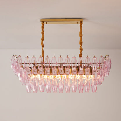Elegant Rose Prism Glass Chandelier with Adjustable Height & LED Compa