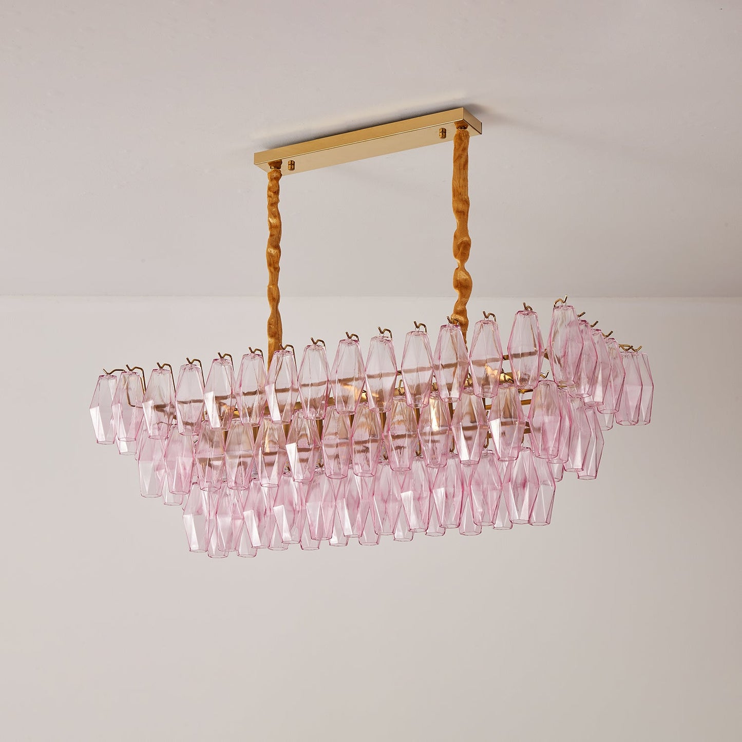 Elegant Rose Prism Glass Chandelier with Adjustable Height & LED Compa