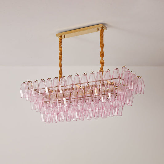Elegant Rose Prism Glass Chandelier with Adjustable Height & LED Compa