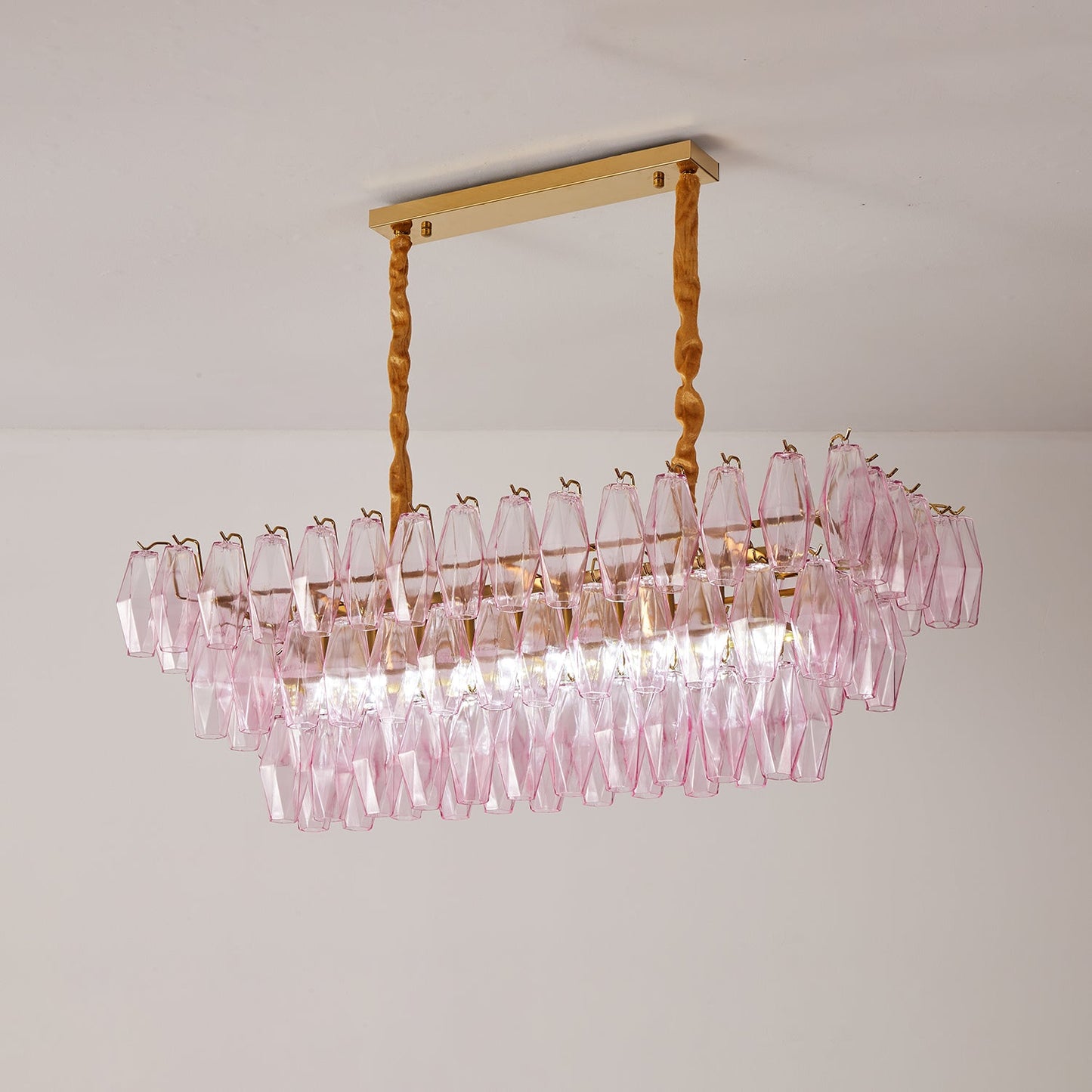 Elegant Rose Prism Glass Chandelier with Adjustable Height & LED Compa