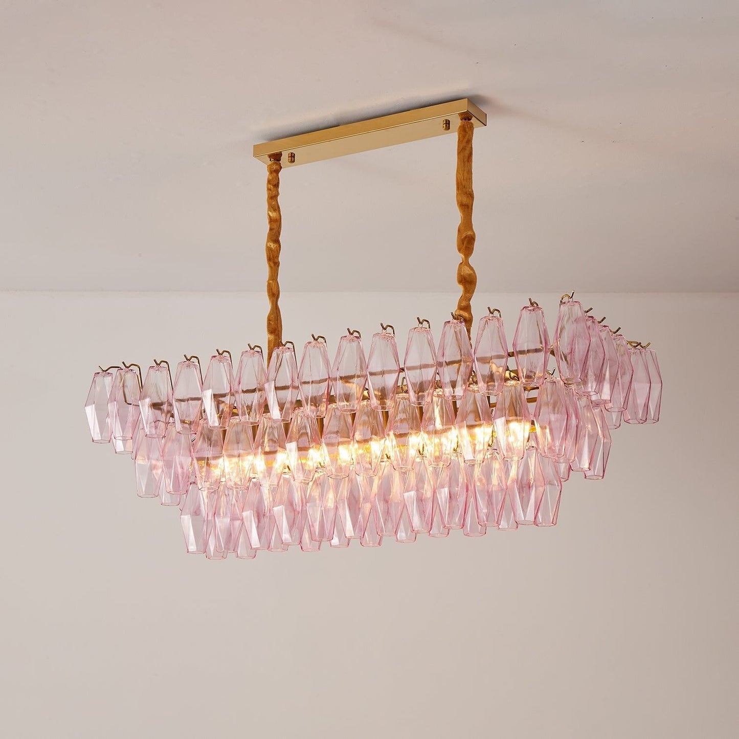 Elegant Rose Prism Glass Chandelier with Adjustable Height & LED Compa